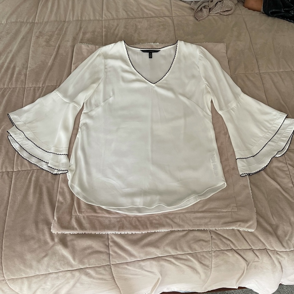 NWOT WHBM white with black trim bell sleeve blouse